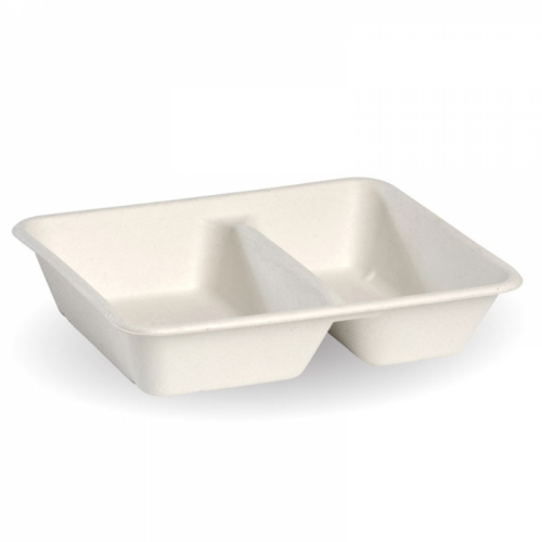 Two Compartment White Takeaway Tray