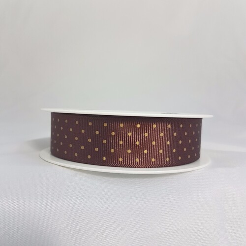 Ribbon Spotted Grosgrain 22 Chocolate with Gold Dots