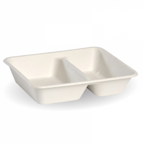 Two Compartment White Takeaway Tray - PK