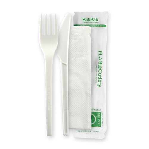 PLA BioCutlery - Knife, Fork and Napkin
