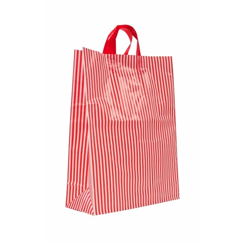 Soft Loop Plastic Bag Large White and Red Stripe