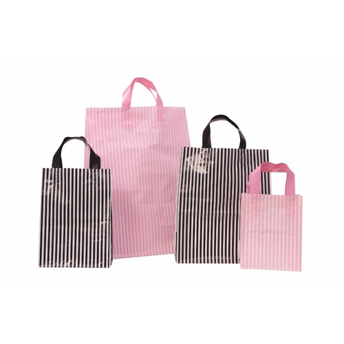 Soft Loop Plastic Bag Small White and Pink Stripe