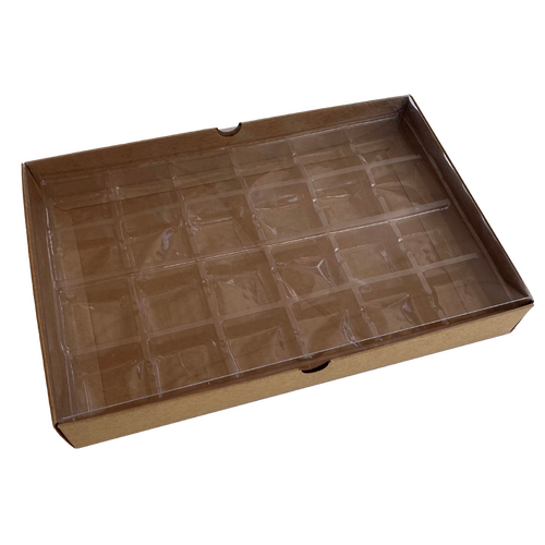 Choc Box 24 Kraft Base, Clear Lid and Tray