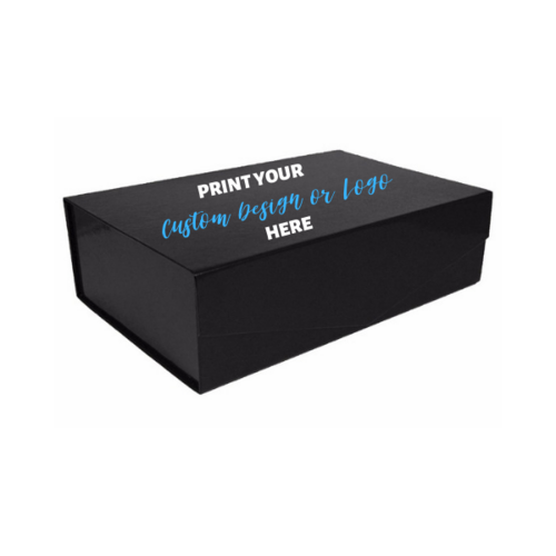Magnetic Collapsible Box Large Gloss Black - Custom Printed Lid