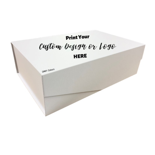 Magnetic Collapsible Box Medium Matte White - Custom Printed Lid