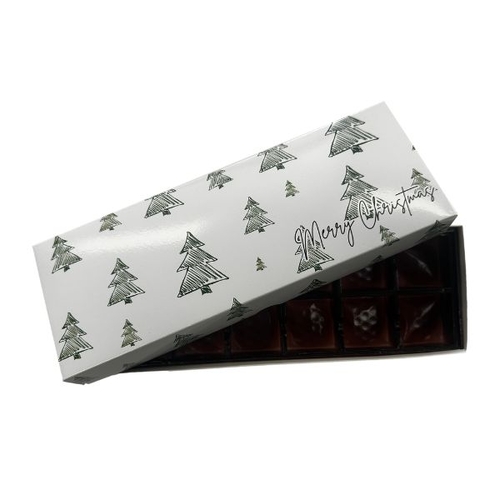 Choc Box 12 White Base,  Christmas 'Green Trees' Lid and Tray