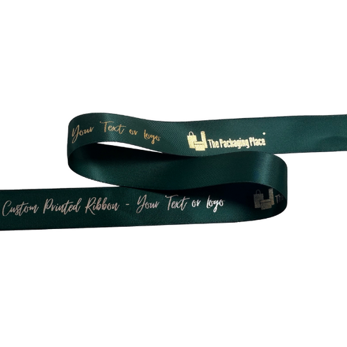 CUSTOM PRINTED - Double Sided Satin Ribbon 9mm Hunter 91m
