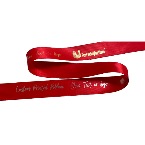 CUSTOM PRINTED Double Sided Satin Ribbon 9mm Hot Red 91m
