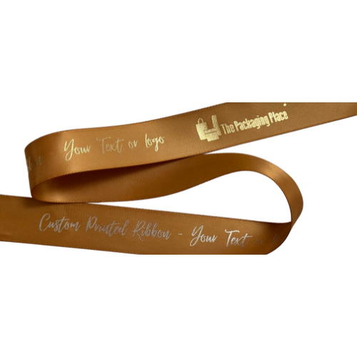 CUSTOM PRINTED Double Sided Satin Ribbon 25mm Pale Gold 91m