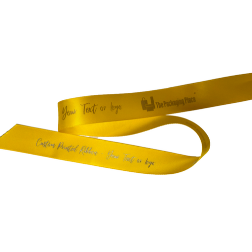 CUSTOM PRINTED Double Sided Satin Ribbon 25mm Yellow 91m
