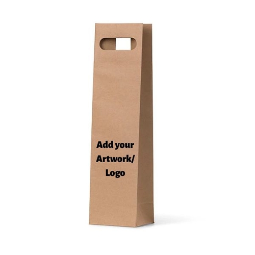 Custom Printed 1 Side Brown Kraft Die Cut Single Wine Bag