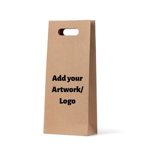 Custom Printed 1 Side Brown Kraft Die Cut Double Wine Bag