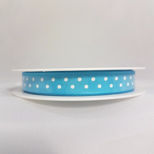 Ribbon Poly with White Dots 10 Aqua
