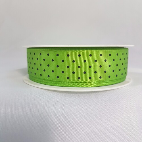 Ribbon Spotted Grosgrain 22 Lime with Black Dots