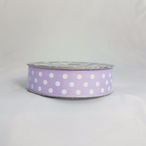 Ribbon Spotted Grosgrain 25 Lavender with White Dots